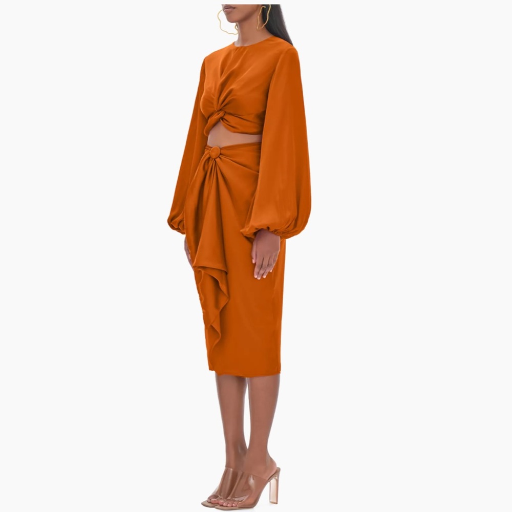 SET !! Behati Puff Sleeve cropped Top and Behati Midi Skirt Andrea Iyamah - Picture 2 of 3